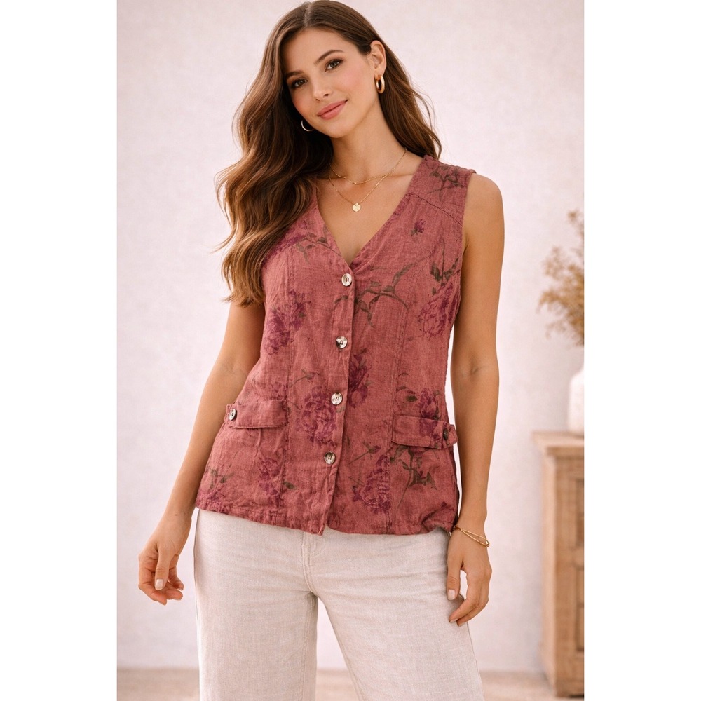 Dusty Rose Floral Button-Front Vest